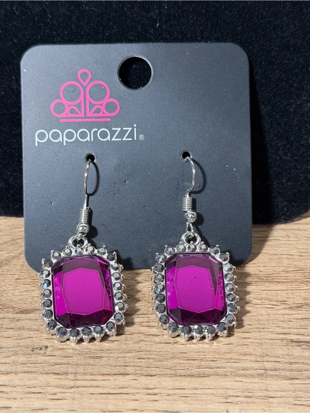 Paparazzi Magenta Faceted Gem Drop Earrings in Silver Tone